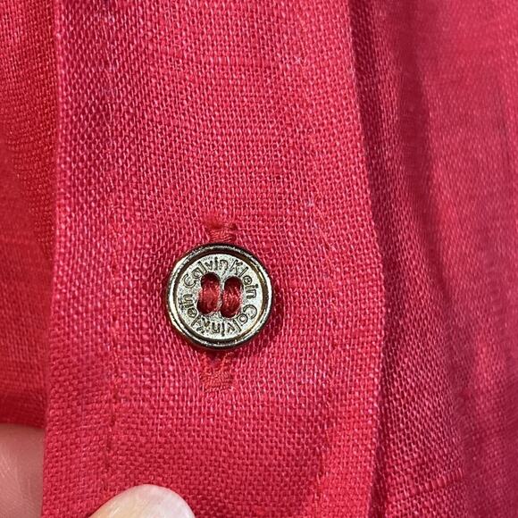 Calvin Klein 100% Linen Shirt Womens 2X Orange Minimalist Beachy Coastal - Picture 6 of 10